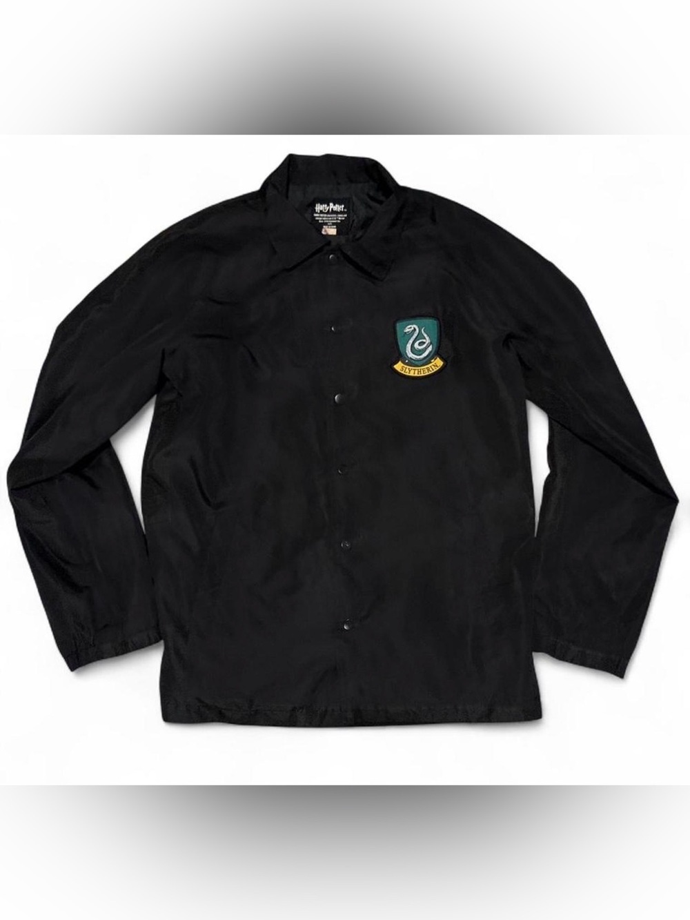 Warner Bros Harry Potter Mens Slytherin Black Coach Jacket Windbreaker Sz M Snap